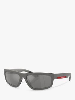Prada Linea Rossa PS05ZS Men's Rectangular Sunglasses, Grey, Grey