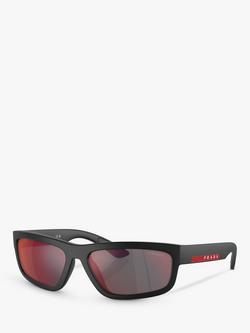 Prada Linea Rossa PS05ZS Men's Rectangular Sunglasses, Black, Black