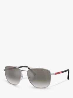 Prada Linea Rossa PS54ZS Men's Aviator Sunglasses, Silver, Silver