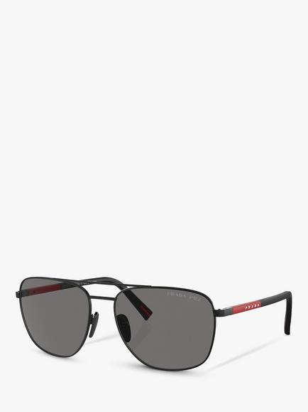 Prada Linea Rossa PS54ZS Men's Polarised Aviator Sunglasses, Matte Black, Matte Black