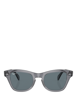 Ray-Ban RB0707 Unisex Polarised D-Frame Sunglasses, Transparent Grey/Grey - view 2, Transparent Grey/Grey
