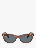 Ray-Ban RB22429 Women's Polarised Oval Sunglasses, Striped Havana