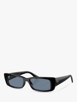 Ray-Ban RB44256 Women's Polarised Rectangular Sunglasses, Black, Black