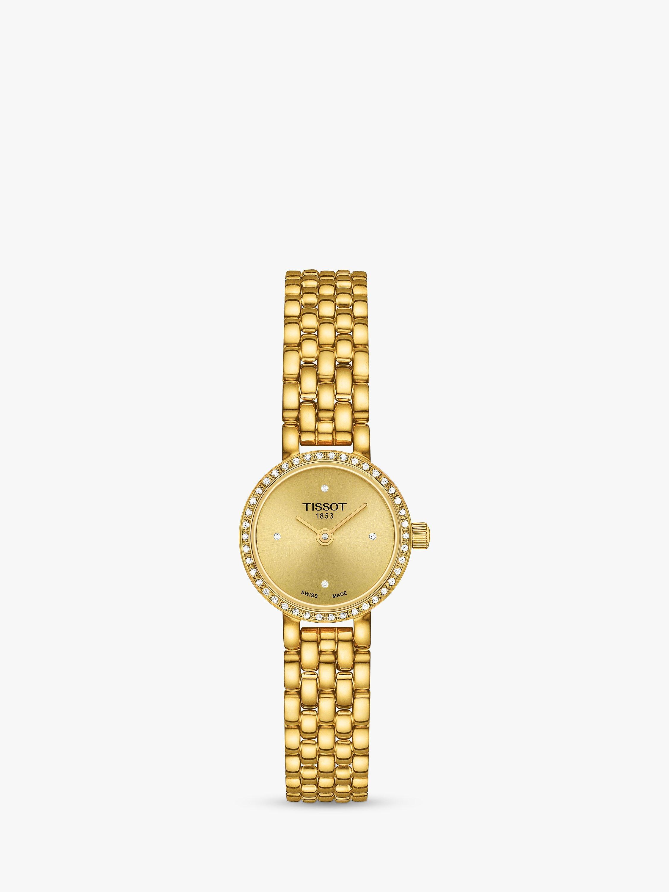 Product image 1 of 4, which shows Tissot T1400096302600 Lovely Women's Diamond Bracelet Strap Watch, Gold/Champagne