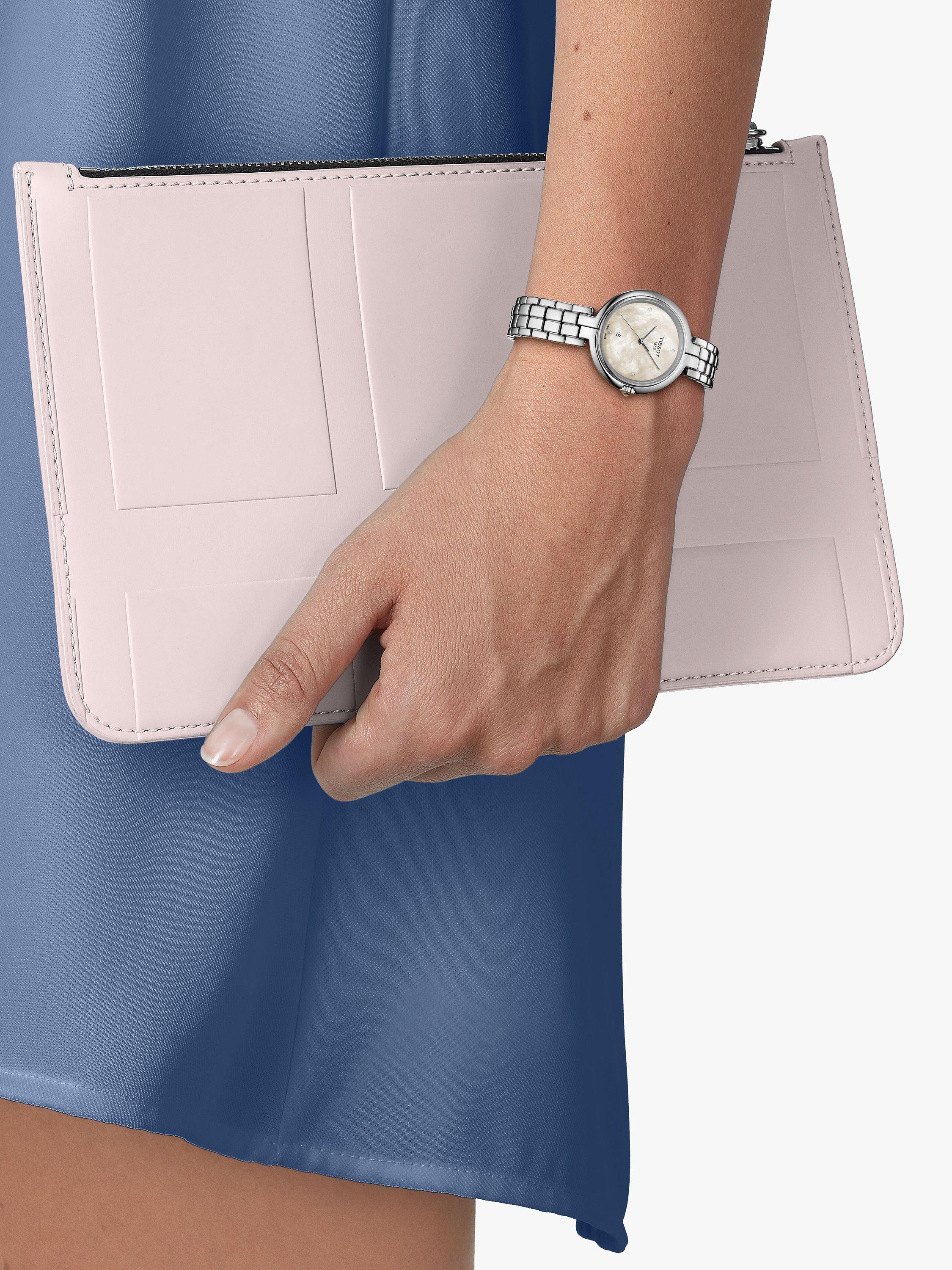 Product image 4 of 4, which shows Tissot T0942101111602 Flamingo Women's Mother of Pearl Dial Bracelet Strap Watch, Silver