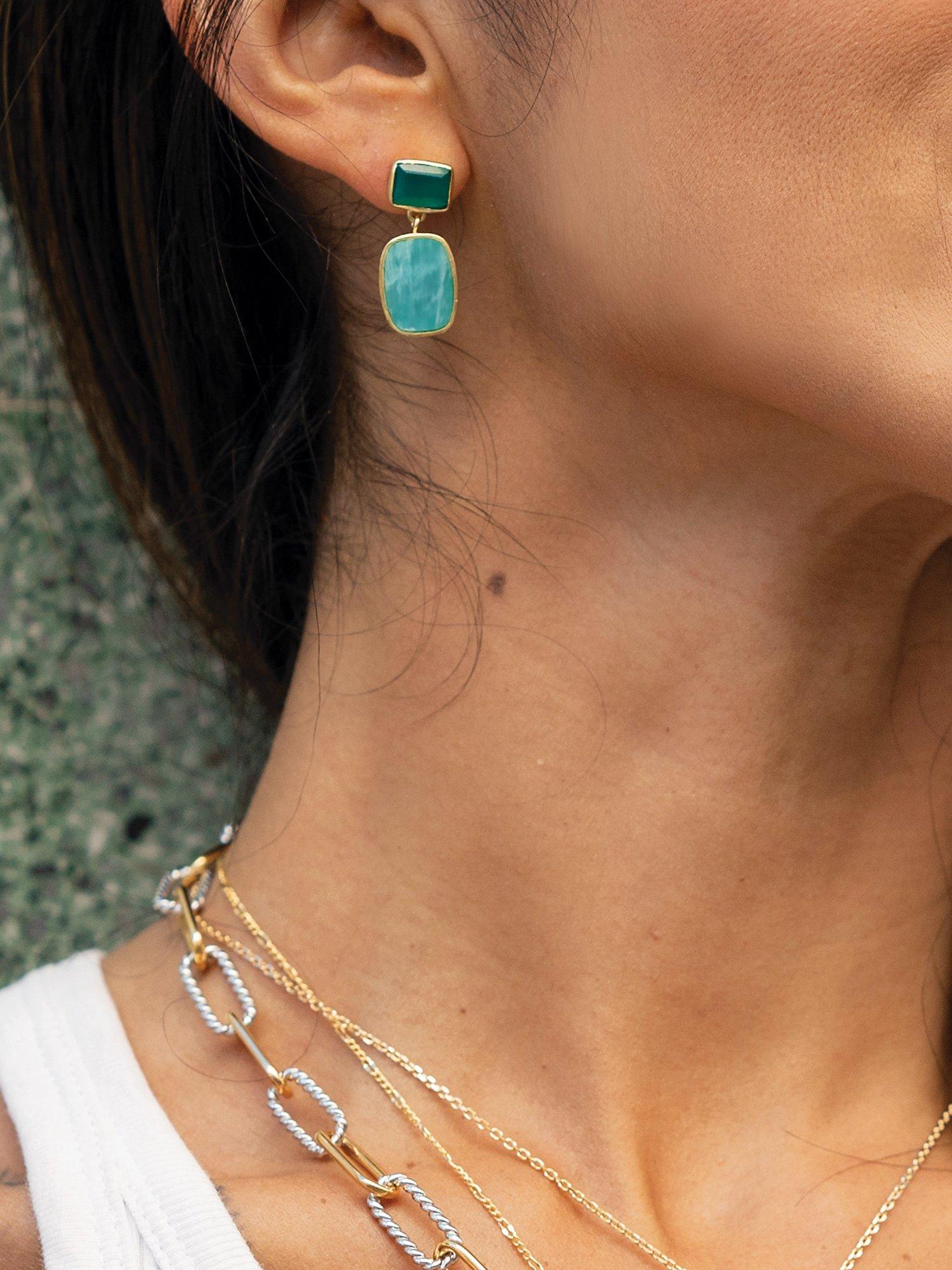Product image 2 of 4, which shows Sarah Alexander Bengal Breeze Gemstone Drop Earrings, Gold