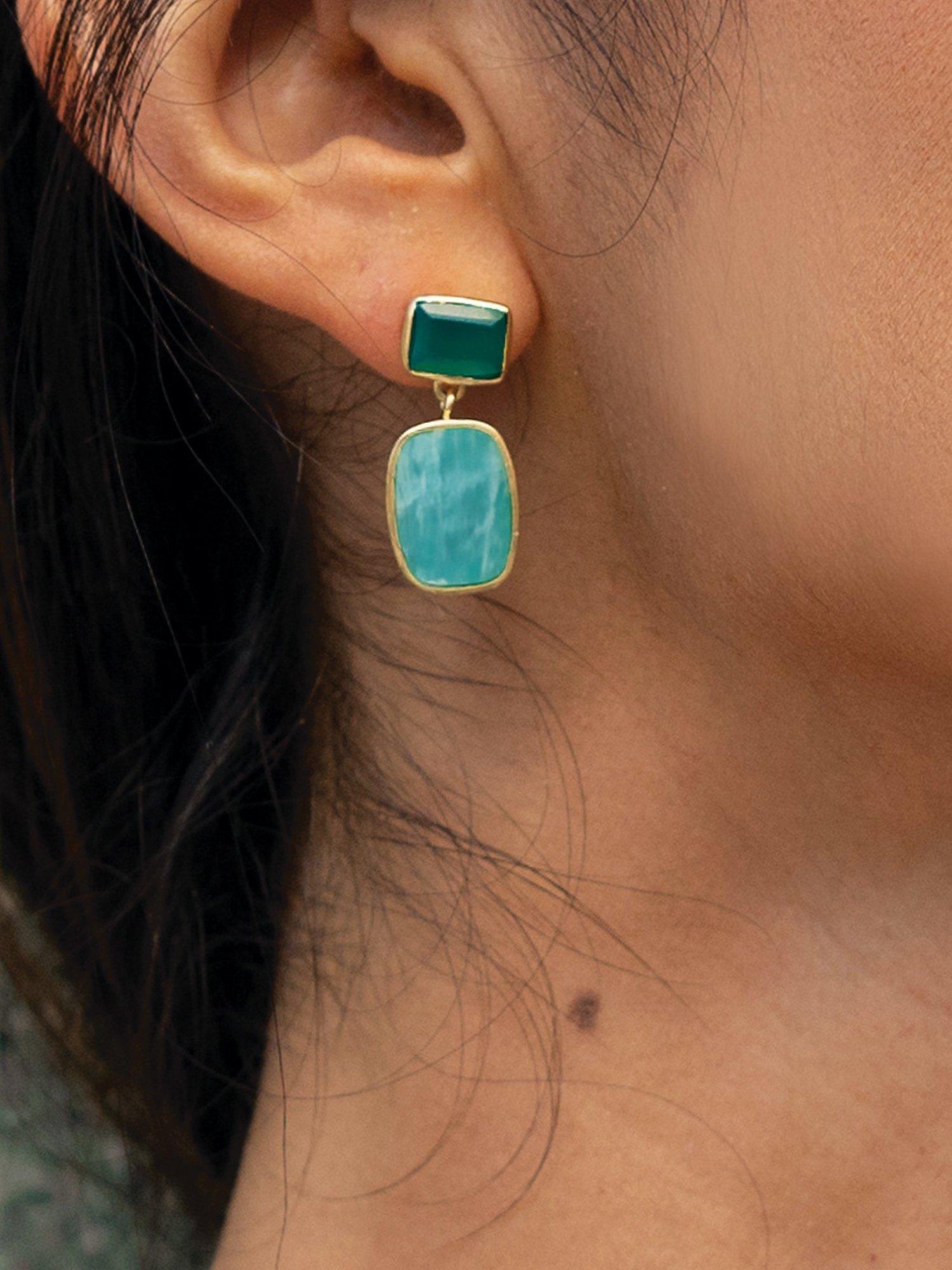 Product image 3 of 4, which shows Sarah Alexander Bengal Breeze Gemstone Drop Earrings, Gold