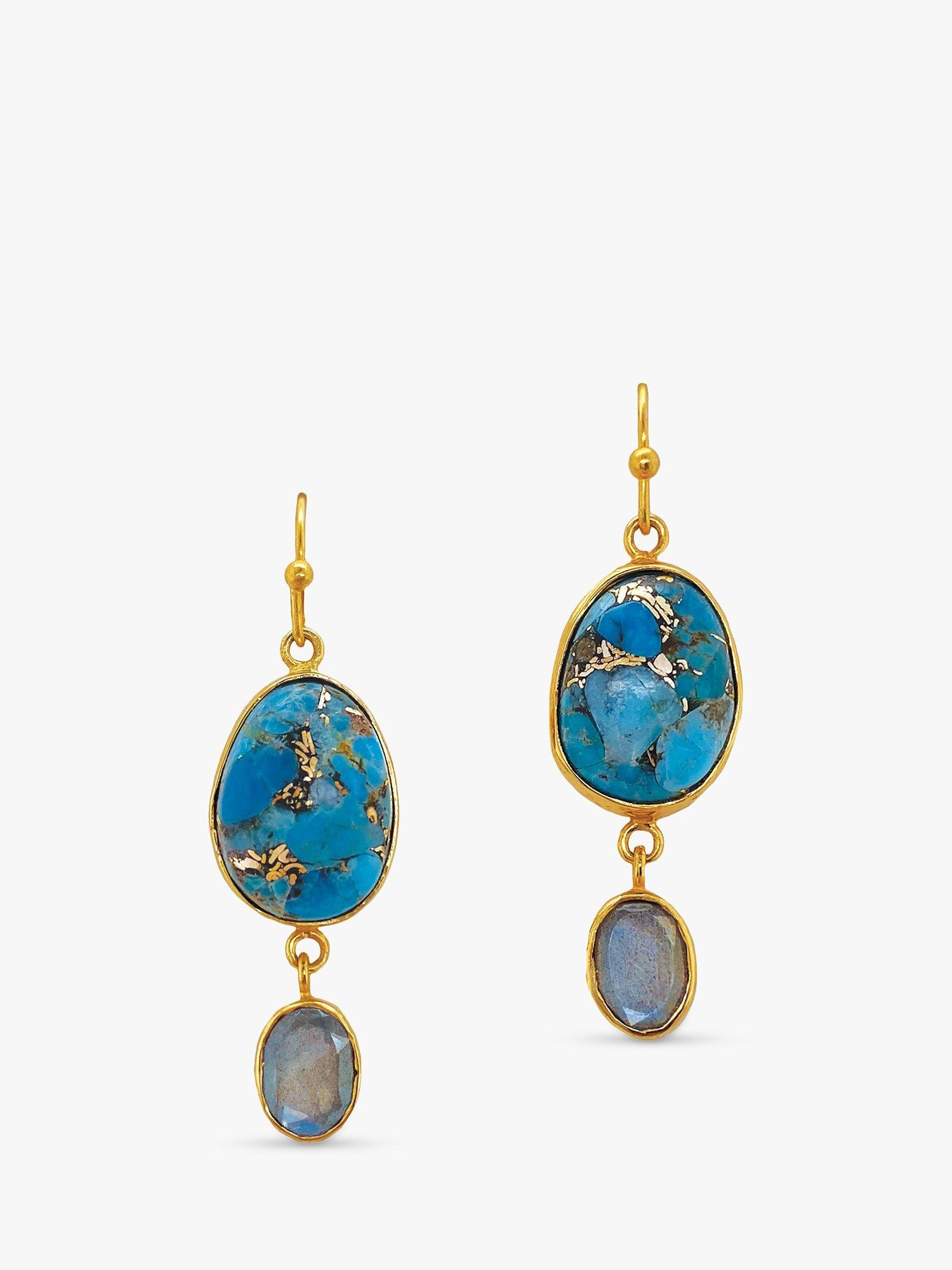 Product image 1 of 4, which shows Sarah Alexander Bazaar Gemstone Drop Earrings, Gold