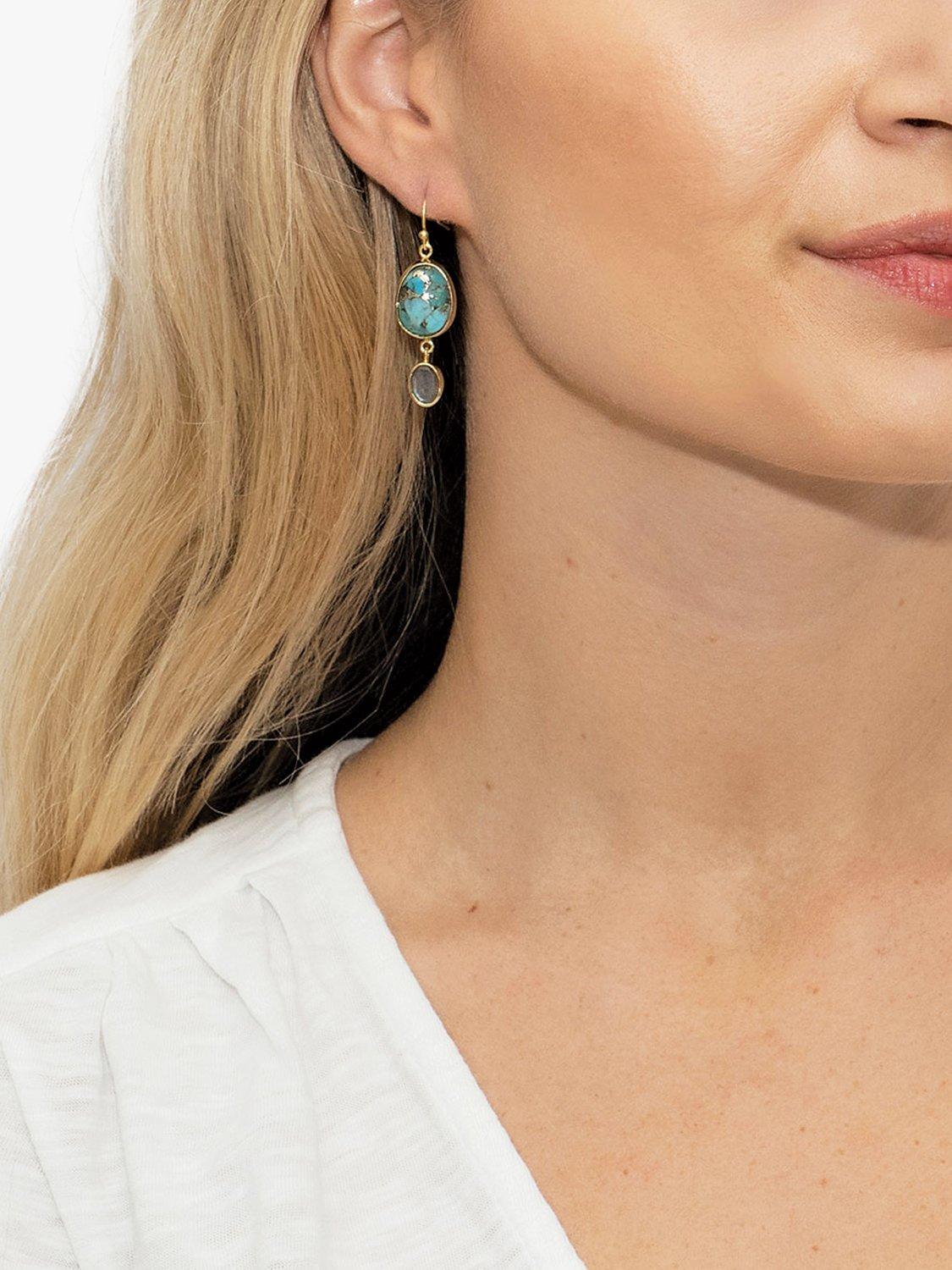Product image 2 of 4, which shows Sarah Alexander Bazaar Gemstone Drop Earrings, Gold