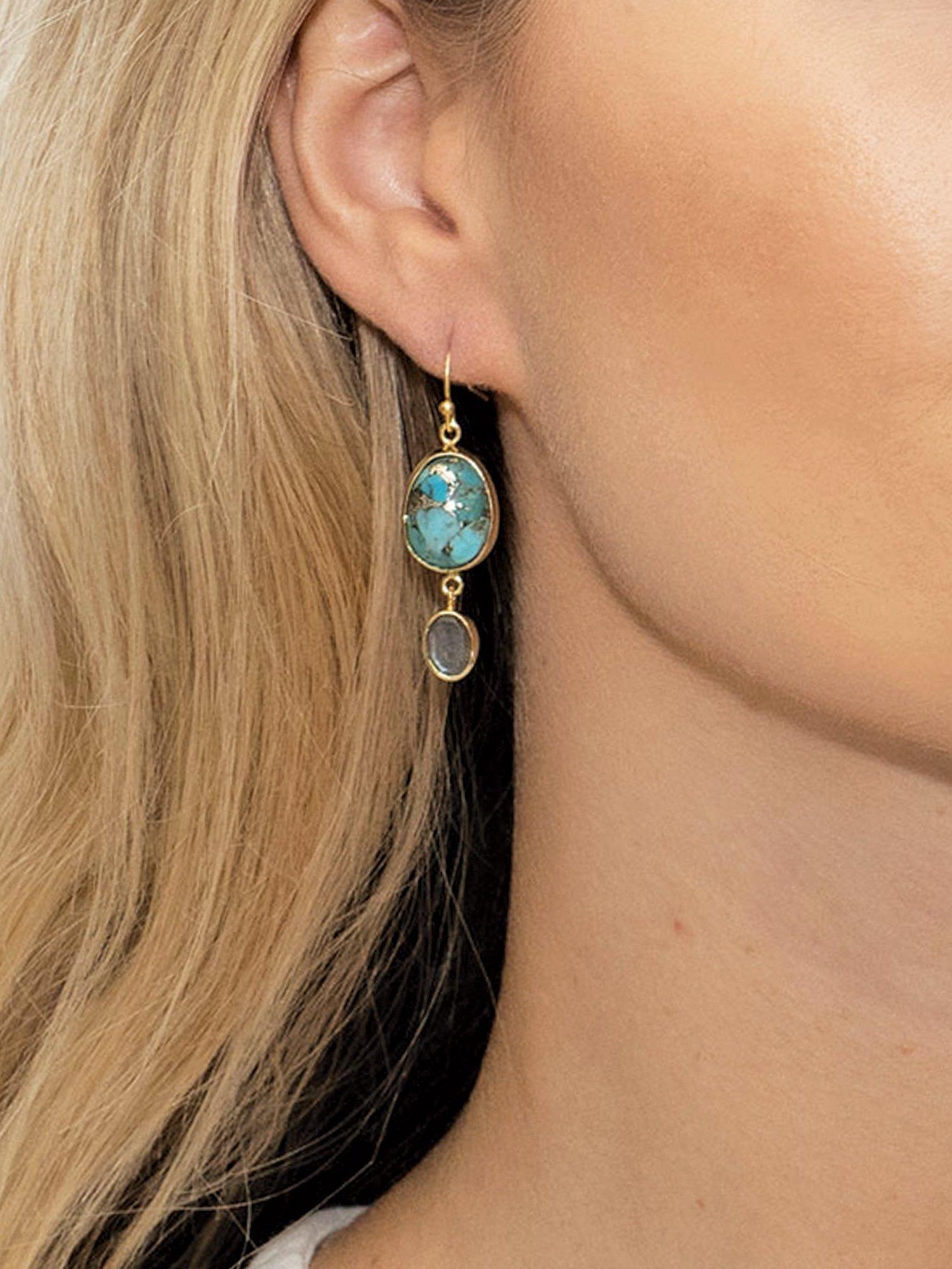 Product image 3 of 4, which shows Sarah Alexander Bazaar Gemstone Drop Earrings, Gold