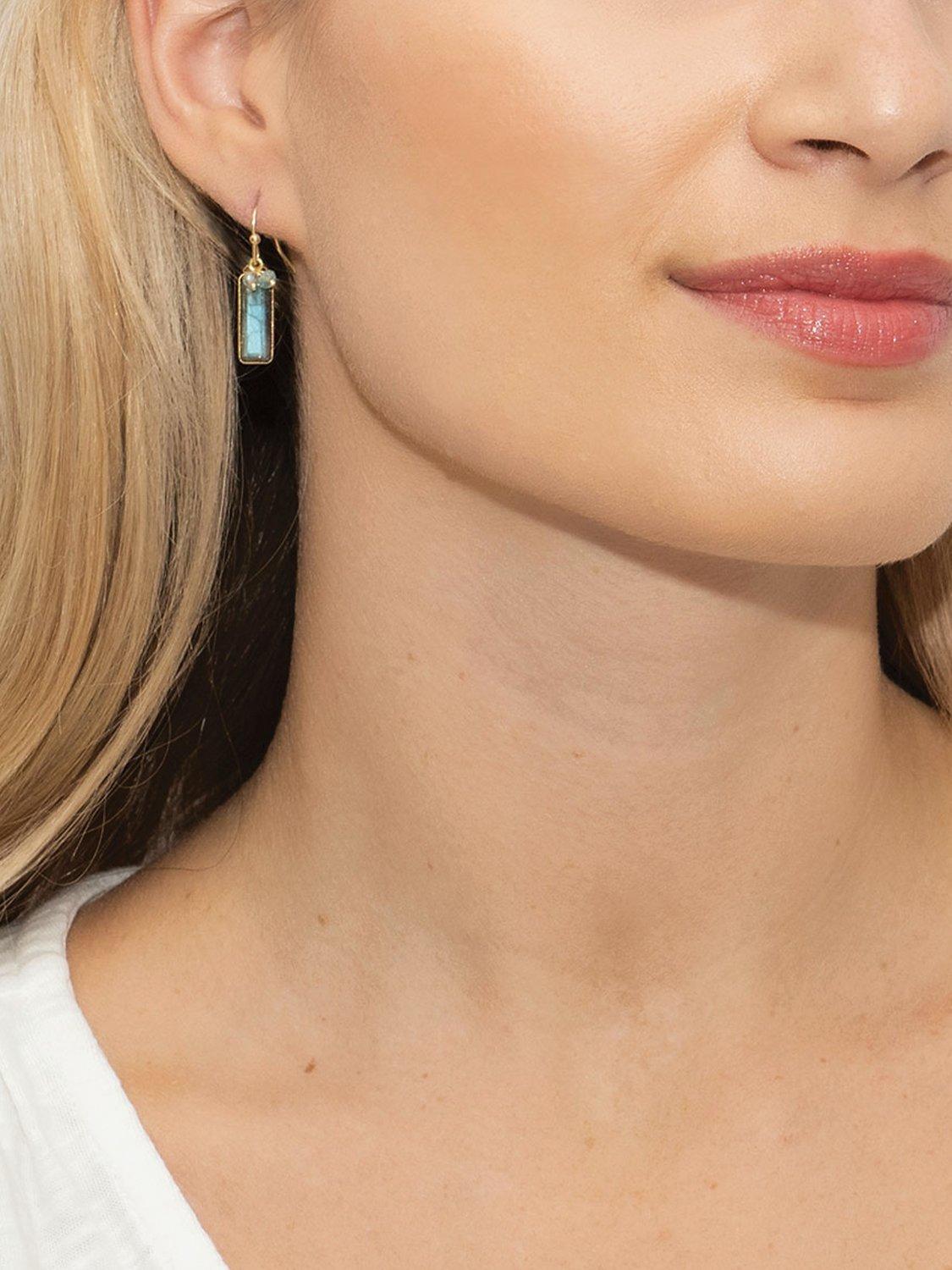 Product image 2 of 4, which shows Sarah Alexander Nordic Nights Gemstone Drop Earrings, Gold