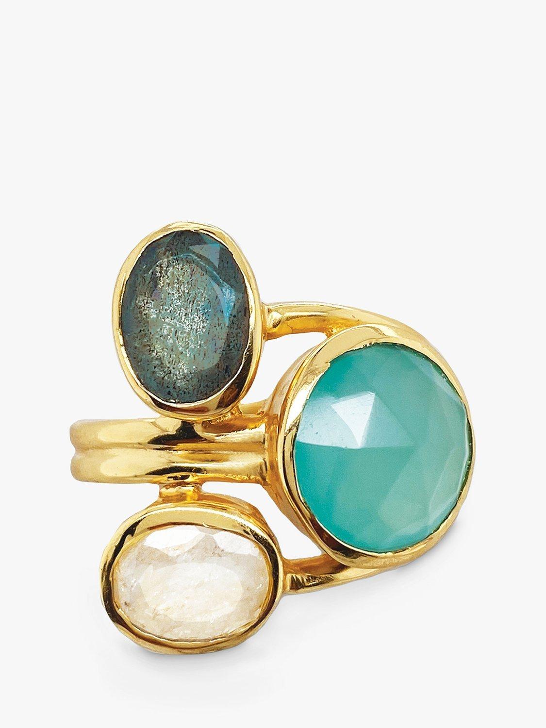 Product image 1 of 4, which shows Sarah Alexander Aurora Borealis Triple Gemstone Ring, Gold, N