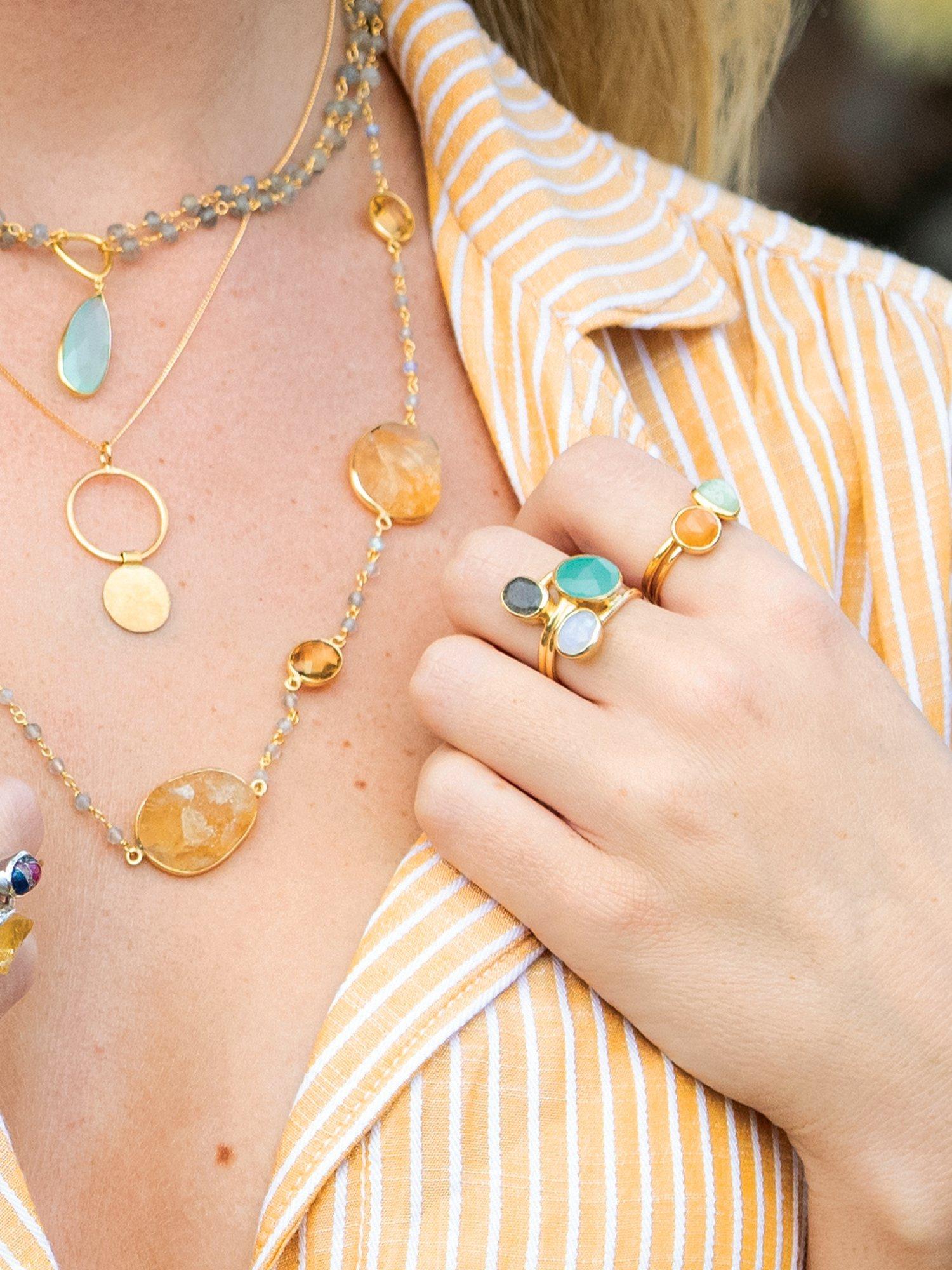 Product image 2 of 4, which shows Sarah Alexander Aurora Borealis Triple Gemstone Ring, Gold, N