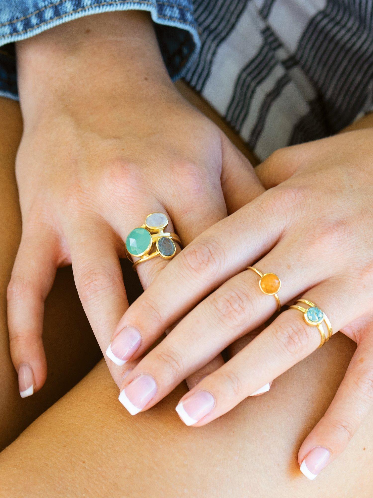 Product image 3 of 4, which shows Sarah Alexander Aurora Borealis Triple Gemstone Ring, Gold, N