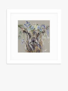 John Lewis Louise Luton 'Bluebell' Highland Cow Framed Print & Mount, 33.5 x 33.5cm, Brown/Multi