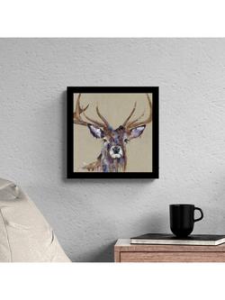 John Lewis Louise Luton 'Majesty' Stag Framed Print, 33.5 x 33.5cm, Brown/Multi - view 2, Brown/Multi