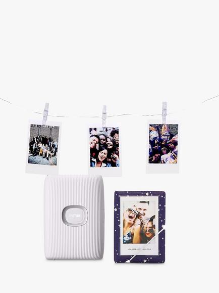 Fujifilm instax™ Mini Link 2 Mobile Photo Printer, Clay White, Limited Edition Bundle with Photo Album & Hanging Twine with LED Lights, Clay White