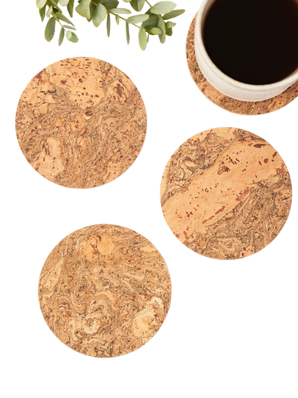 LIGA Round Cork Coaster, Set of 4, Natural - view 2, Natural