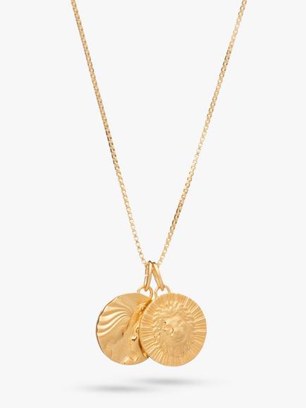 Rachel Jackson London Zodiac Art Coin Personalised Duo Necklace, Gold, Gold