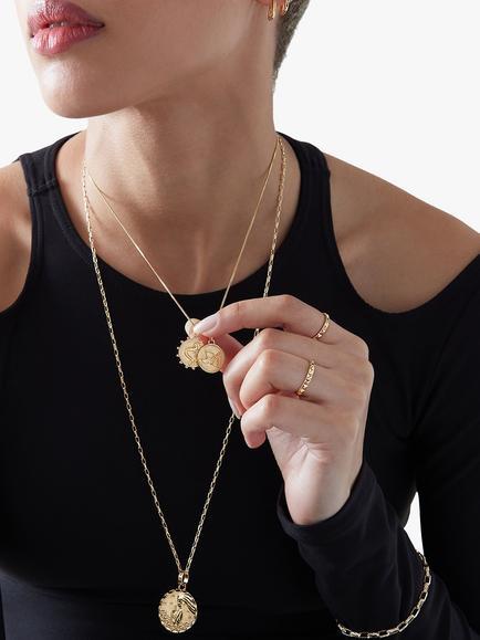 Rachel Jackson London Zodiac Art Coin Personalised Duo Necklace, Gold - view 2, Gold