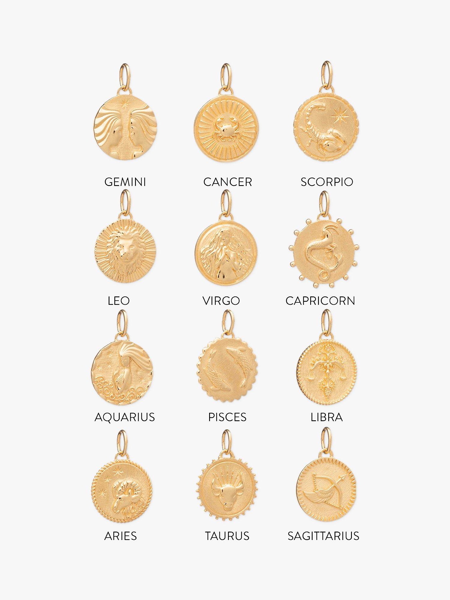 Product image 4 of 6, which shows Rachel Jackson London Zodiac Art Coin Personalised Duo Necklace, Gold