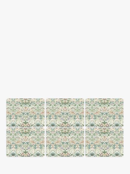 Morris & Co. Strawberry Thief Cork-Backed Placemats, Set of 6, Multi, 