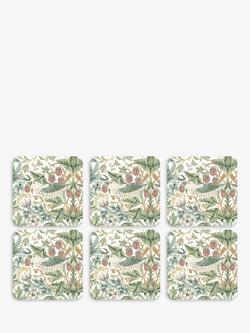 Morris & Co. Strawberry Thief Square Cork-Backed Coasters, Set of 6, Multi, 