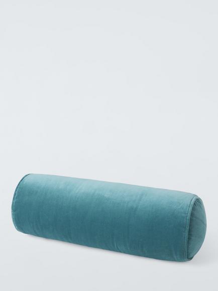 John Lewis Cotton Velvet Bolster Cushion, Teal - view 2, Soft Teal