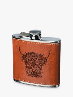 Selbrae House Highland Cow Leather Hip Flask, 