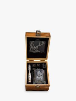 Selbrae House Stag Glass Whisky Tumbler & Slate Coaster Gift Set, Clear