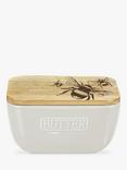 Selbrae House Bee Ceramic Butter Dish with Oak Wood Lid, White