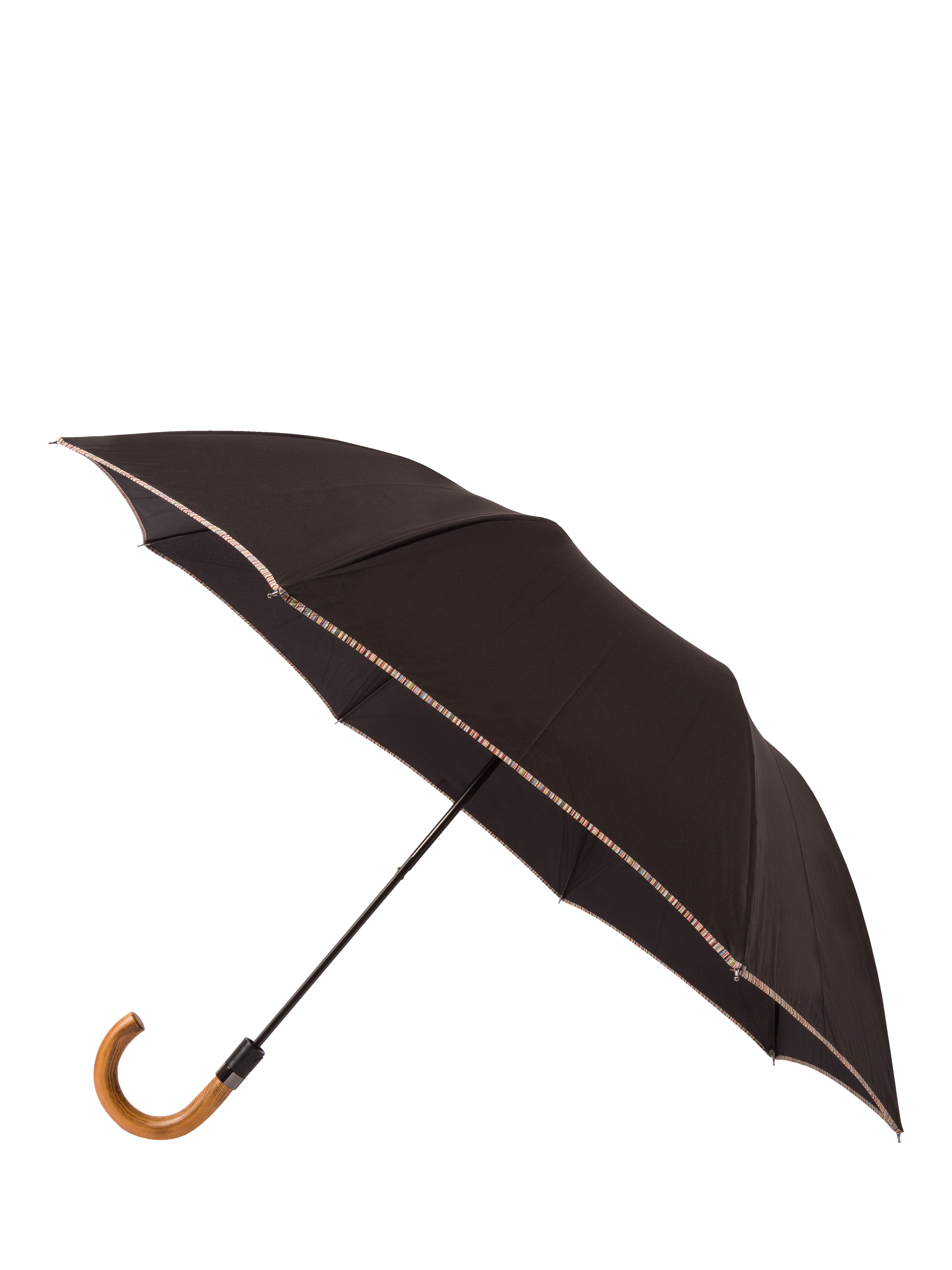 Product image 1 of 5, which shows Paul Smith Signature Stripe Crook Handle Umbrella, Black