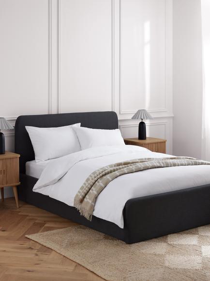 John Lewis Bonnie Ottoman Storage Upholstered Bed Frame, Double - view 2, Brushed Tweed Charcoal