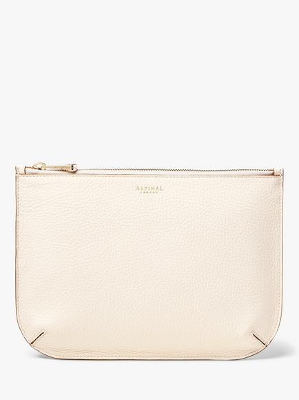 Aspinal of London Large Ella Pebble Grain Leather Pouch, Ivory