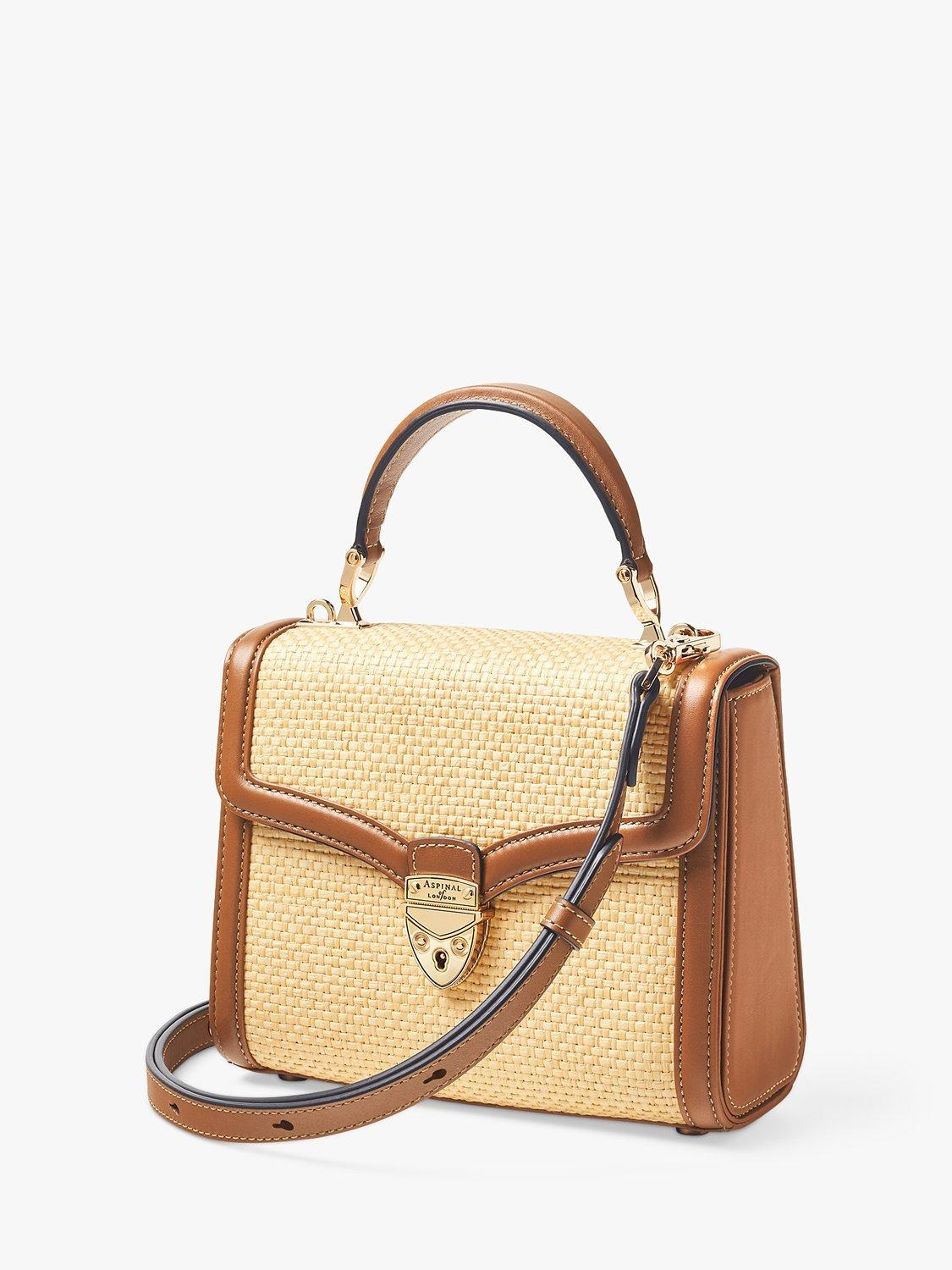Product image 3 of 8, which shows Aspinal of London Midi Mayfair Raffia Cross Body Bag, Natural/Tan