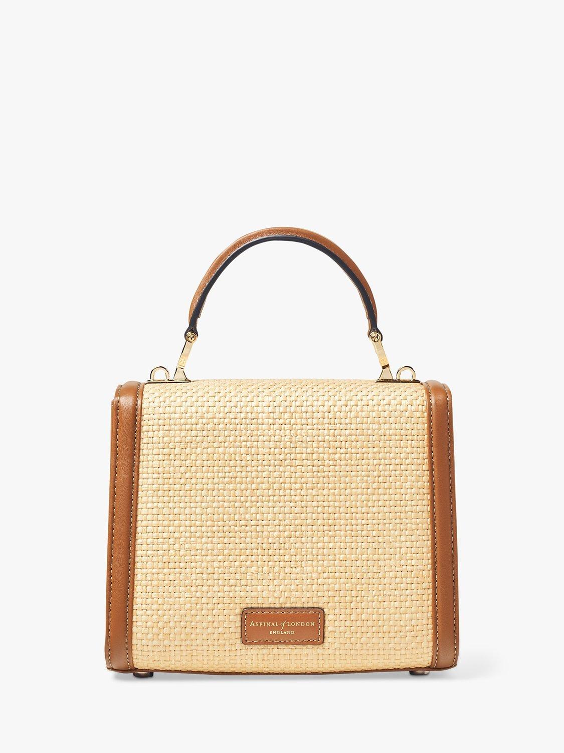 Product image 4 of 8, which shows Aspinal of London Midi Mayfair Raffia Cross Body Bag, Natural/Tan