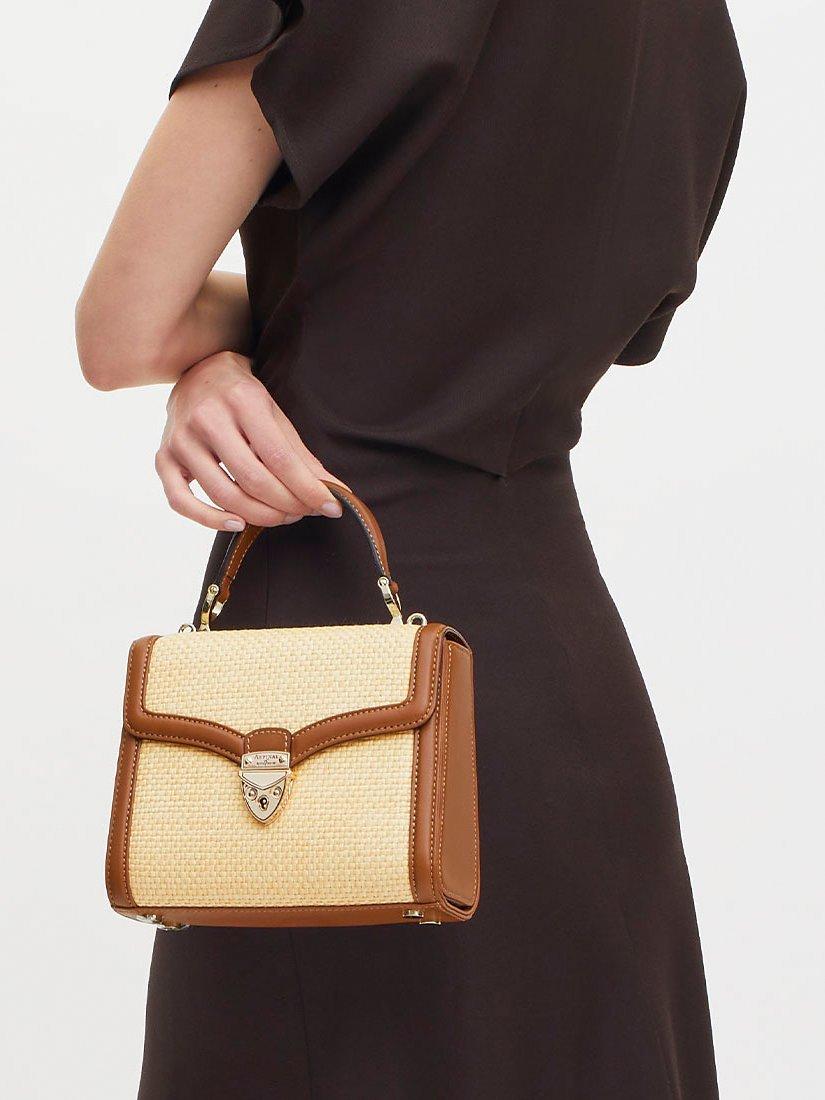 Product image 7 of 8, which shows Aspinal of London Midi Mayfair Raffia Cross Body Bag, Natural/Tan