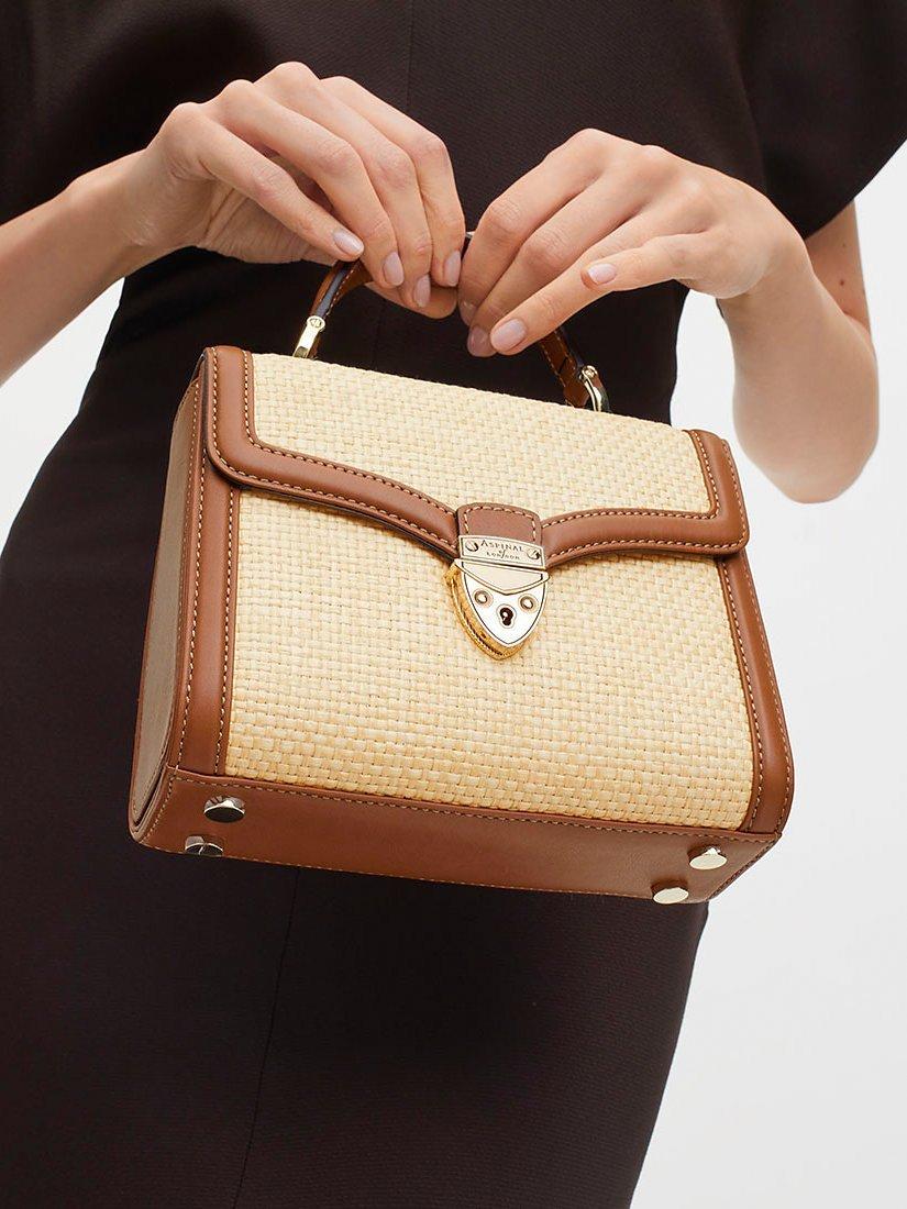 Product image 8 of 8, which shows Aspinal of London Midi Mayfair Raffia Cross Body Bag, Natural/Tan