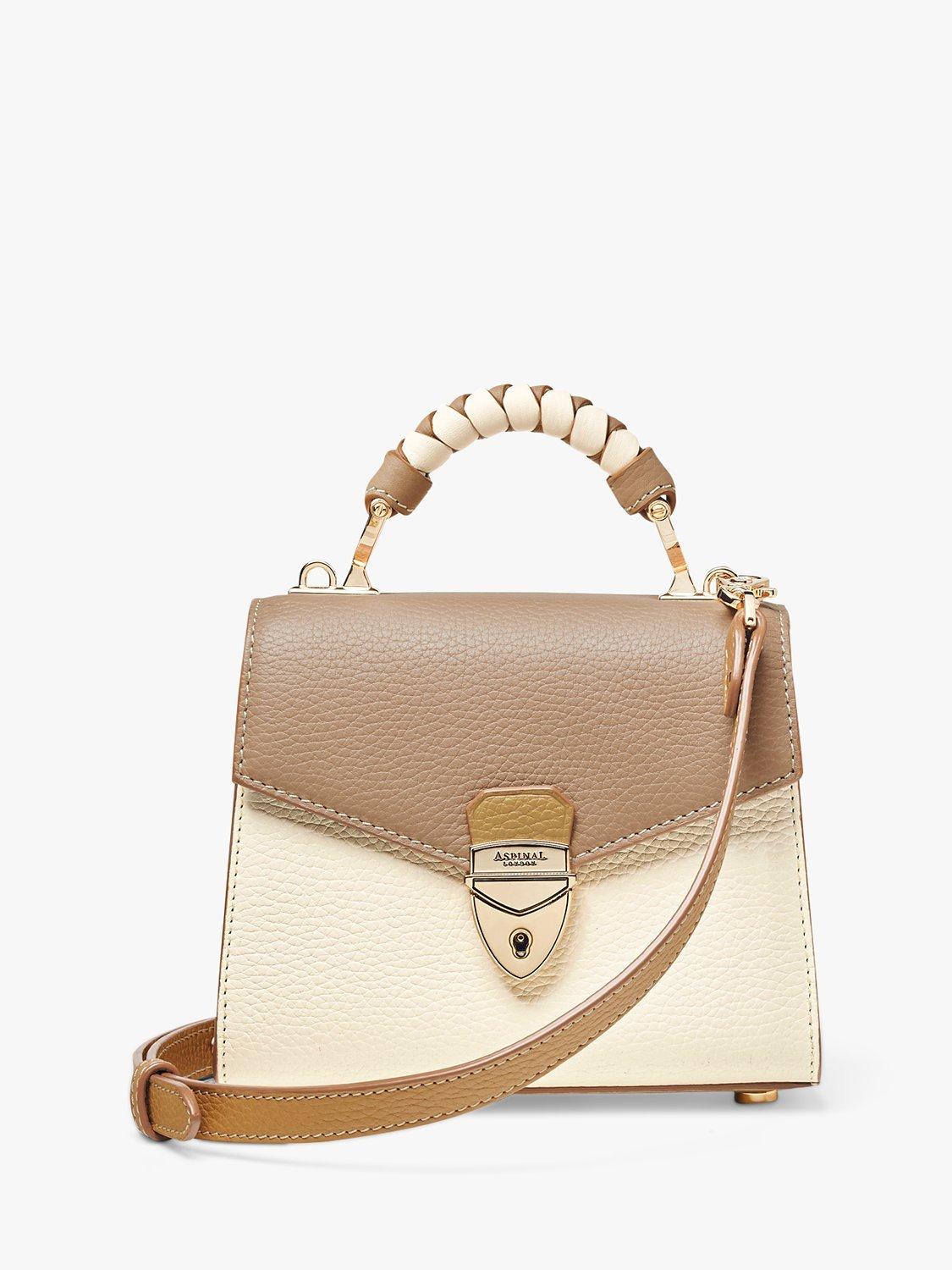 Product image 1 of 8, which shows Aspinal of London Mini Mayfair 2.0 Cross Body Bag, Taupe/Ivory