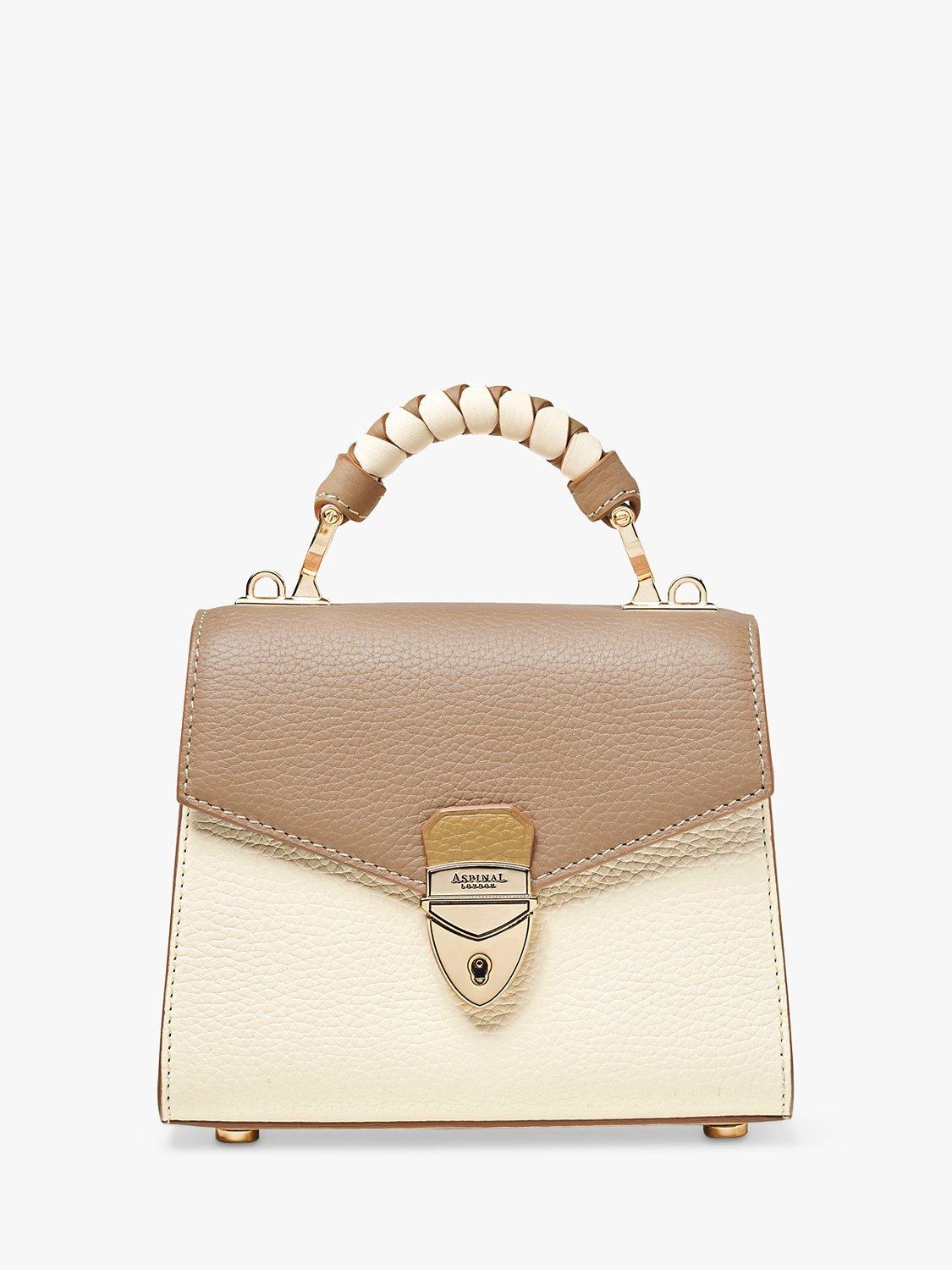 Product image 2 of 8, which shows Aspinal of London Mini Mayfair 2.0 Cross Body Bag, Taupe/Ivory