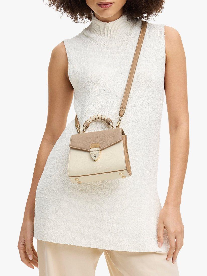 Product image 6 of 8, which shows Aspinal of London Mini Mayfair 2.0 Cross Body Bag, Taupe/Ivory