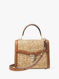 Aspinal of London Midi Mayfair Step Weave Raffia Cross Body Bag, Natural/Tan