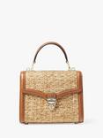 Aspinal of London Midi Mayfair Step Weave Raffia Cross Body Bag, Natural/Tan