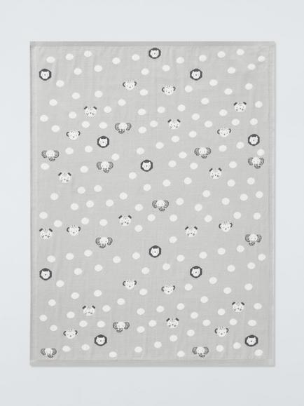 John Lewis Safari Spot Print Baby Blanket, Grey - view 2, Grey