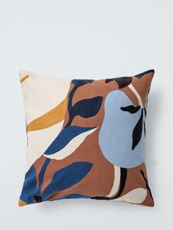 John Lewis Floral Crop Embroidered Cushion, Auburn
