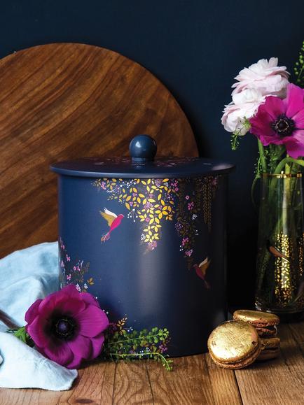 Sara Miller Chelsea Collection Hummingbird Biscuit Barrel, 5L, Navy - view 2, Navy