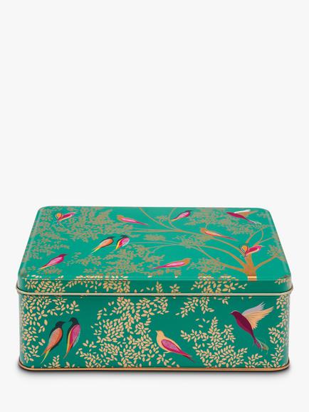 Sara Miller Chelsea Collection Birds Deep Rectangular Kitchen Storage Tin, 2.25L, Green, Green