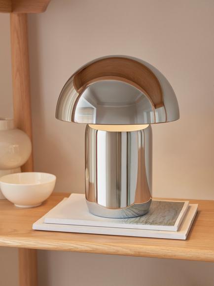 John Lewis Mushroom Rechargeable Portable Dimmable Table Lamp - view 2, Polished Chrome