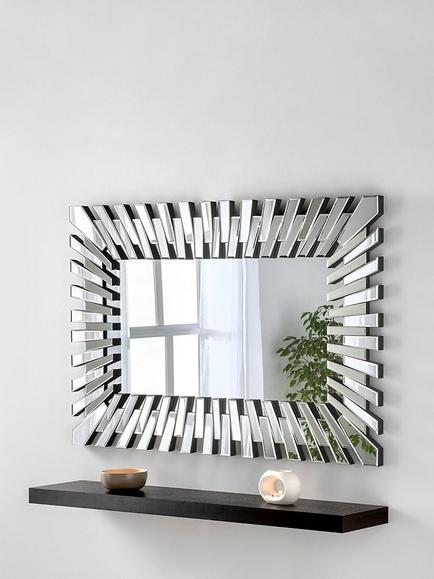 Yearn Faceted Bevelled Glass Rectangular Wall Mirror, 120 x 80cm, Black/Clear - view 2, Black/Clear