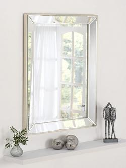 Yearn Contemporary Bevelled Glass Rectangular Wall Mirror, Champagne, Champagne